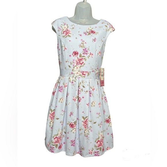 Emerald Sundae Juniors' Floral-Print Scuba-Crepe Pleated Dress Sz L New With Tag - Picture 4 of 8